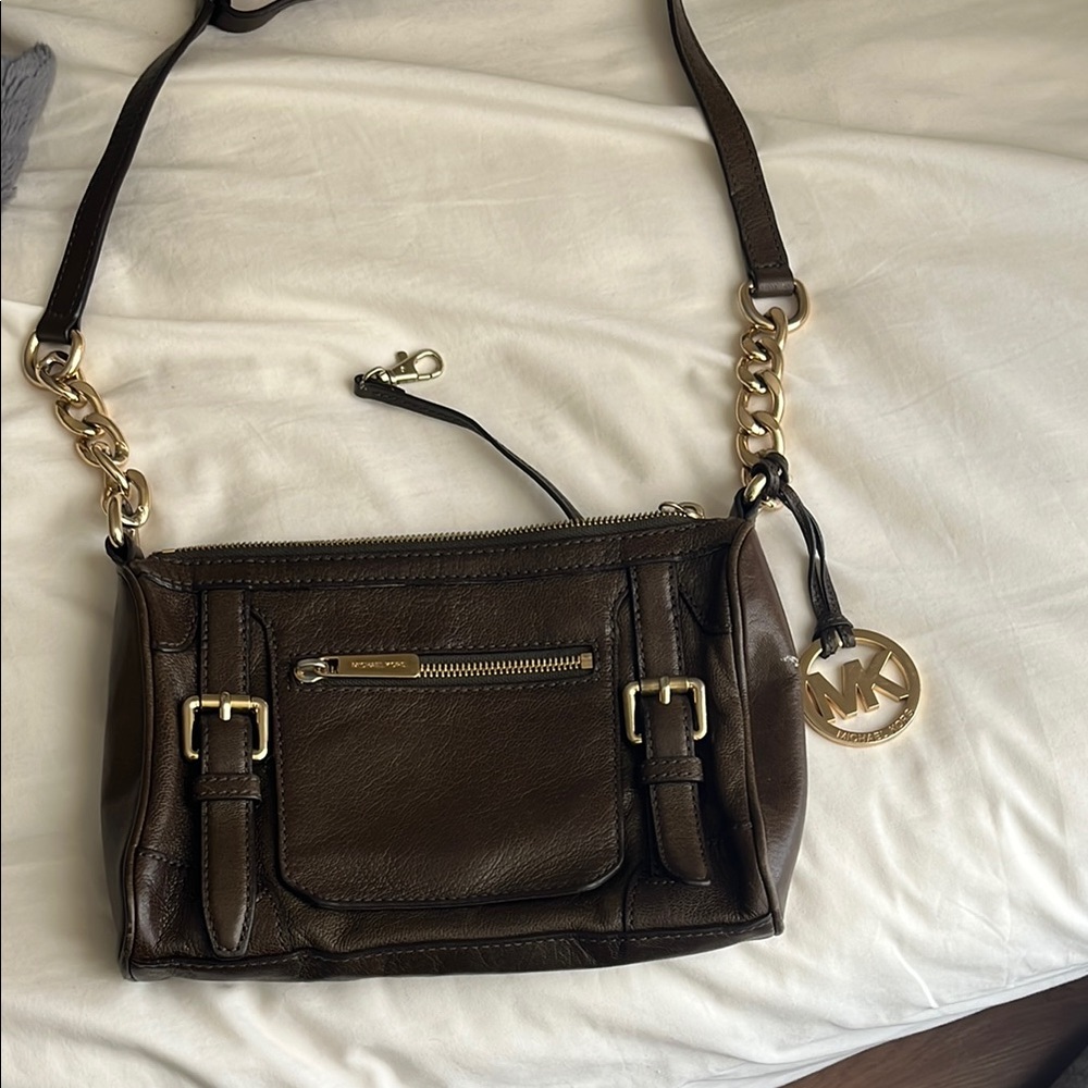 Michael Kors Gold Accent Brown Crossbody Bag